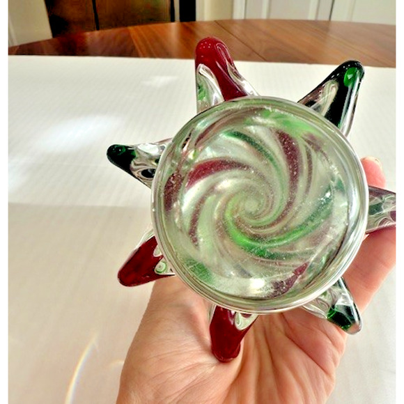 Blown Art Glass Christmas Tree ~ Clear Red & Green Swirl Twisted ~ 8” New - Picture 12 of 14